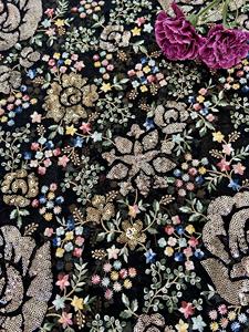 Embroidered Lace <b>Fabric</b> With Pearl Flowers Sheer <b>Polyester</b> Wedding Apparel Women's Craft Material - Product Image 6
