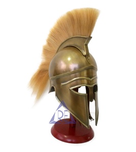 Casque corinthien en fer antique Long panache brun merveilleux décor à la maison métal artisanat armure grand accessoire de film pour spartiate poli - Product Image 2