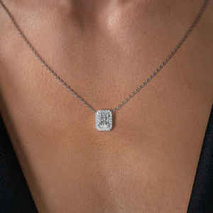 Collar con Colgante de Diamante Cultivado en Laboratorio con Corte Radiante, Plata de Ley S925, Chapado en Oro, Rectangular, Clásico, para Novia - Product Image 2