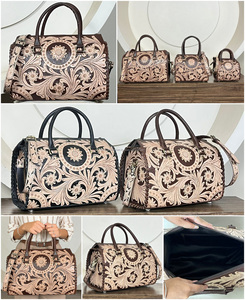 Sacs de voyage en cuir véritable personnalisés, avec motif floral gravé à la main, sacs de week-end unisexes, sacs à bagages rapides - Product Image 3