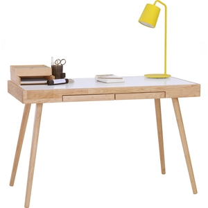 Escritorio de Estudio Moderno Blanco con Patas de Madera Cónicas para Lectura y Trabajo en el Hogar - Product Image 4
