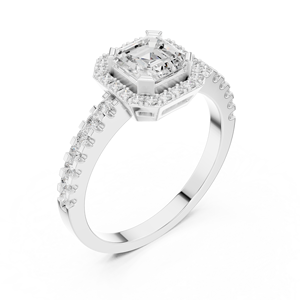 14K Solid White <b>Gold</b> Asscher Cut Lab Grown Diamond Halo Paved <b>Set</b> Engagement <b>Ring</b> Bridal Fine Jewelry For Women And Girls - Product Image 4