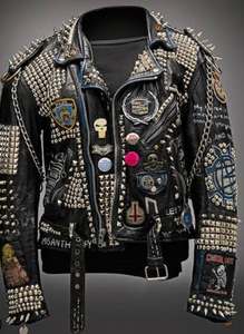 <b>Gothic</b> Punk Studded Rivet Premium Cowhide Unisex Motorcycle Leather <b>Jacket</b> with Solid Winter Design Logos and Color Combination - Product Image 2