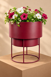 Macetero Metálico Color Borgoña con Soporte, Maceta Cilíndrica Moderna de Lujo para Interiores y Exteriores, Decoración para Hogar, Jardín y Escaleras - Product Image 2