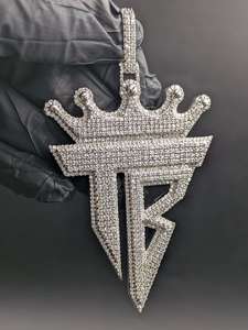 Pendentif personnalisé en moissanite avec initiales couronne et lettre T B, style hip-hop, pour fêtes, en argent 925, bijoux fins, pendentifs et breloques - Product Image 4