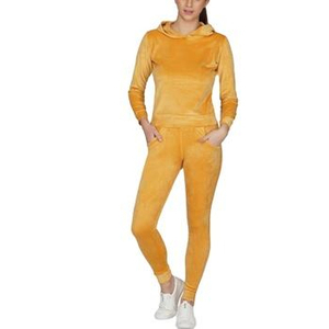 Ensemble sweat à capuche et pantalon de jogging en velours uni pour femme, manches longues, tenue décontractée, respirant, poches, tricoté, élasthanne, polyester, automne - Product Image 1