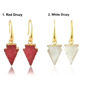 Wholesale fashion jewelry natural <b>red</b> sugar agate druzy hook style <b>earring</b> 18k gold electroplated arrowhead shape dangle <b>earring</b> - Product Image 2