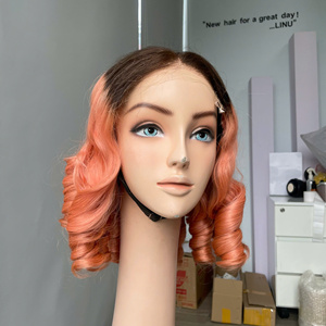Super Quality 100% Virgin Vietnamese Hair <b>Wig</b> Bouncy Curly Super Double Drawn Ombre Pink Color Wholesale Priced - Product Image 4