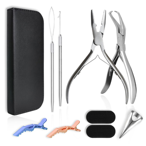 Complete Hair Extension Application Kit with Extension Plier, Wire Loop <b>Tool</b>, Hook Needle, Sectioning Clips, Finger Guard & Care - Product Image 1
