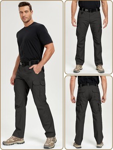 Men's <b>Black</b> Workwear <b>Pants</b> Multiple Pockets Elastic Waist Quick Dry Canvas Fabric Straight Fit for <b>Work</b> - Product Image 2