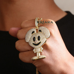 Colgante de Mickey Mouse en Plata 925 con Baño de Oro de 18K y Moissanita, Amuleto de Dibujos Animados de Lujo, Unisex, para Uso Diario - Product Image 1