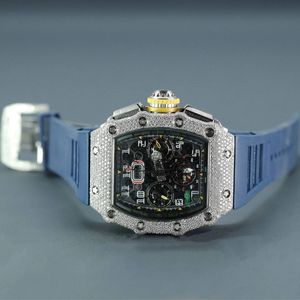 Luxury Diamond <b>Watch</b> Men Square <b>Case</b> Analog ETA Quartz Movement Sapphire Crystal Blue Silicone Band 28mm 10m Water Resistant - Product Image 1