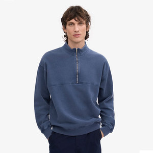 Pull en maille gaufrée à col montant et fermeture éclair quart de tour, coupe classique premium, ultra-doux, bleu - Product Image 1