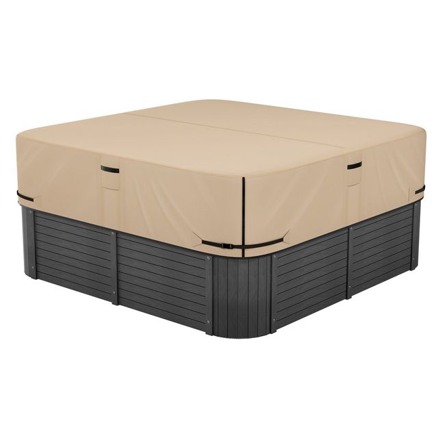 Weatherproof Square Hot Tub Cover 90 X 90 X 20 Inch Outdoor Spa Protection Beige Durable Plastic Material Contemporary Design