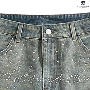Shorts en jean droits pour hommes, taille haute, style streetwear décontracté, 100 % coton, délavés, pour l'été 2026 - Product Image 4