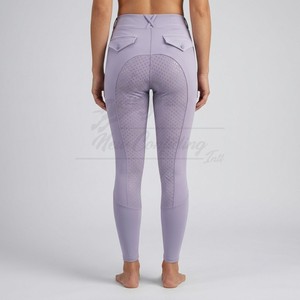 Leggings d'équitation de luxe blancs pour femmes avec grip en silicone, pantalons d'équitation personnalisés - Product Image 6