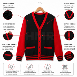 HMR Women Acrylic Fall Winter Loose Casual Ladies Knitted Black Red Sisterhood Sorority <b>Cardigan</b> <b>Sweater</b> Coat Long Sleeve - Product Image 6