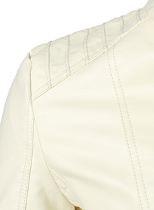 Chaqueta de Motociclista para Hombre con Bloques de Color, Cierre Completo, Resistente al Viento, Chaqueta de Cuero PU Blanca para Hombre, Cierre Completo, Cuello Alto, Estilo Motociclista - Product Image 4
