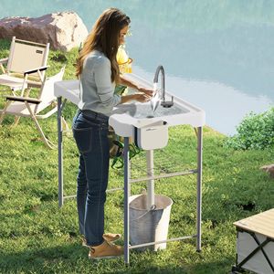 Portable Folding Fish Cleaning Table with Sinks Drainage Hose Sprayer Shelf Drawer <b>Storage</b>-<b>Camping</b> Furniture - Product Image 1