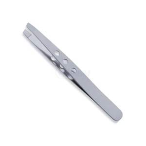 Pinza para Cejas Plateada Mate con Punta Inclinada de Acero Inoxidable, Depiladora Profesional OEM - Product Image 4