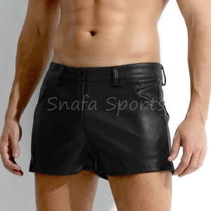 Shorts en cuir pour hommes, nouveau style, avec poches et cordon de serrage, coupe ajustée, 100% cuir respirant, vente en gros - Product Image 4