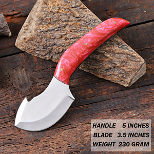 Couteau de chasse et de camping à lame fixe en acier inoxydable avec crochet de dépecage, manche en résine, lame pleine longueur, couteau personnalisé OEM/ODM, étui en cuir - Product Image 4