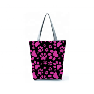 New Arrival 100% Cotton Pinky Paws Embroidered <b>Canvas</b> Tote Bag Reusable GOTS Certified Eco Friendly Large Travel Shoulder Bag - Product Image 2