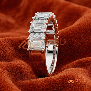 Bague de luxe en argent sterling 925 plaqué argent 14 carats avec cinq pierres de diamant et moissanite, alliance pour femme, bijoux de mariage - Product Image 2