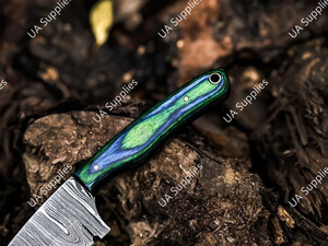 UA Supplies มีดทำมือเหล็กดามัสกัส ดรอปพอยท์ ฟูลแทง คมกริบ สำหรับกิจกรรมกลางแจ้ง ตั้งแคมป์ ล่าสัตว์ เอาตัวรอด EDC  DIY ODM/OEM ด้ามไม้ - Product Image 5