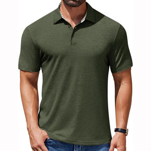 Polo en coton tricoté vert olive pour homme, manches courtes, couleur unie, décontracté, respirant, coupe classique. - Product Image 1