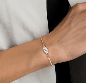 Pulsera de Cadena con Diamante Cultivado en Laboratorio, Corte Marquesa, Solitario con Bisel, 1.00 CTW, Oro Rosa de 9K - Product Image 1