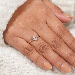 Gorgeous Oval Cut Diamond Three Stone Ring For Unisex Lab Grown 1.00CT With 14K Solid Gold Engagement Party <b>Gift</b> For Girlfriend - Product Image 4