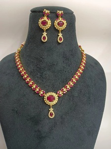 Indian 22K Gold Plated <b>Ruby</b> Pearl Long <b>Necklace</b> Imitation Jewelry Set Vintage Bridal Haram Wedding Engagement Jewelry Rajasthan - Product Image 3