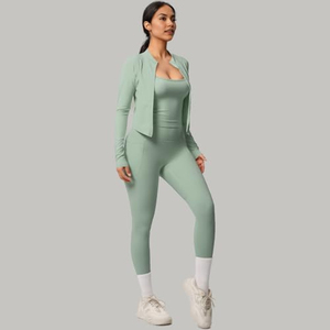 Ensemble de sport 2 pièces personnalisé pour femme, taille haute, sans couture, soutien-gorge de sport et leggings, extensible dans les quatre sens, respirant, vente en gros - Product Image 5