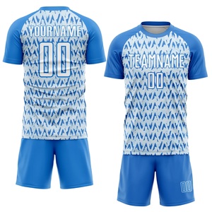 เสื้อฟุตบอลสีน้ำเงินขาว ดีไซน์ล่าสุด ผ้าโพลีเอสเตอร์พรีเมียม ชุดกีฬาทีม รับผลิตตามแบบ OEM ODM โรงงานขายส่ง - Product Image 1