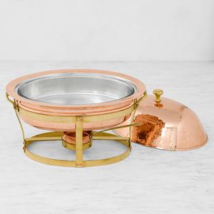 Ensemble de réchauds de luxe en cuivre martelé, chauffe-plats ronds en acier inoxydable avec insert en verre pour buffets d'hôtel et traiteurs de mariage - Product Image 2