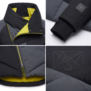 Veste matelassée asymétrique à col châle pour homme, en nylon haute densité, avec motif géométrique, du fabricant OEM de Sialkot - Product Image 3