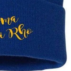 หมวกไหมพรมปอมปอม Sigma Gamma Rho สีน้ำเงินรอยัล พร้อมขอบพับ  หมวกไหมพรมอุ่นๆ สำหรับผู้หญิง  หมวกถักแบบกำหนดเองสำหรับชมรมนักศึกษากรีก - Product Image 2
