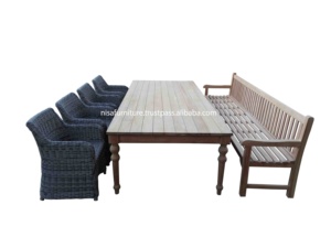 Modern Design <b>Outdoor</b> <b>Dining</b> Furniture Sets Garden Long Bench Teak Wood Synthetic PE Rattan Wicker Chair Patios Hotels Exterior - Product Image 2
