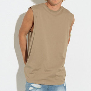 Sleeveless Solid Color <b>Men</b> Polyester/Cotton Ribbed Material High Stretchy Quick Dry Anti-Pilling Longline <b>Slim</b> Fit Tank Top - Product Image 5