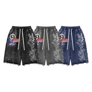 Ensemble sweat à capuche et short délavé pour homme, motif lettres imprimées, style streetwear, taille élastique avec cordon de serrage, fermeture éclair avant, style USA - Product Image 6