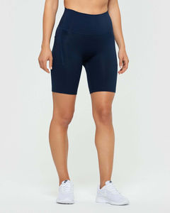 Shorts essentiels uniques bleu saphir pour femmes avec poches, taille haute, ceinture compressive et tissu anti-transpiration - Product Image 3