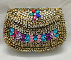 Bolsos de Mosaico con Forma de Dama en Metal Plateado FAIZA CRAFT Hechos a Medida, Flores de Perlas, Dos Correas Abiertas, Diseños Surtidos para el Hogar - Product Image 5