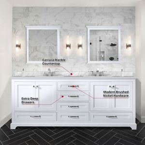 White Double Bath Vanity with Carrara Marble <b>Top</b> <b>80</b> In. W X 22 In. D Bathroom Vanities - Product Image 6