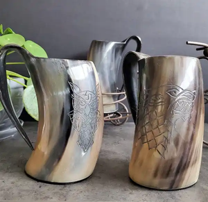 Nouvelle tasse en corne de buffle artisanale FAIZA CRAFT, imperméable, design unique, forme naturelle, Noël et Nouvel An, vin et bière, sculptée, antique - Product Image 5