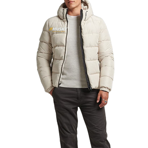 Husky Men's Winter Hooded Puffer <b>Jacket</b> Thick Quilted Windproof Casual Zipper Front Solid Color Regular Fit - Product Image 1