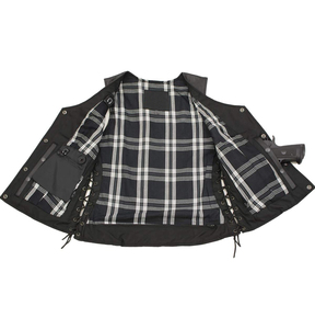 High Quality <b>Tartan</b> Lined Ladies Biker <b>Waistcoat</b> Slimming Waist Side Corded Real Cowhide Outerwear Leather Vest For Women's - Product Image 3