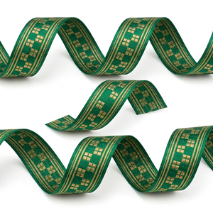 ริบบิ้นผ้าเมทัลลิกสีเขียวมรกตขนาด 25 มม. ลายทอง จากนีลคามัล อินดัสทรีส์ สำหรับตกแต่งเสื้อผ้า งานออกแบบ และงาน DIY - Product Image 3