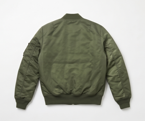 <b>Men's</b> Olive Green <b>Bomber</b> <b>Jacket</b> Windproof Zip Closure Casual Turn-down Collar Regular Fit Solid Color Polyester Material - Product Image 2