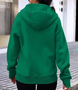 Sudadera con capucha de forro polar para mujer, 100% algodón, verde liso, corte ajustado, con cremallera completa, de alta calidad, parte superior de chándal, venta al por mayor - Product Image 4